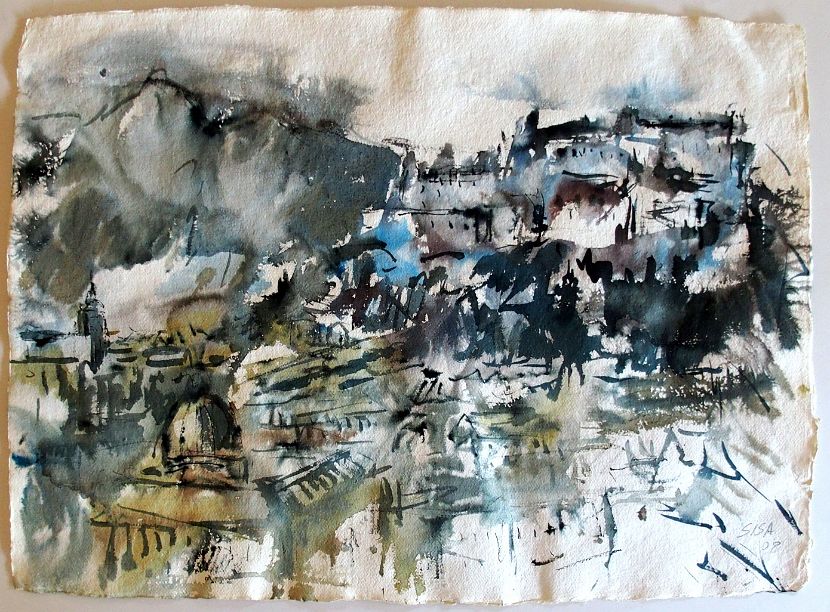 SALZBURG, Tuschemalerei, 55 x 78 cm